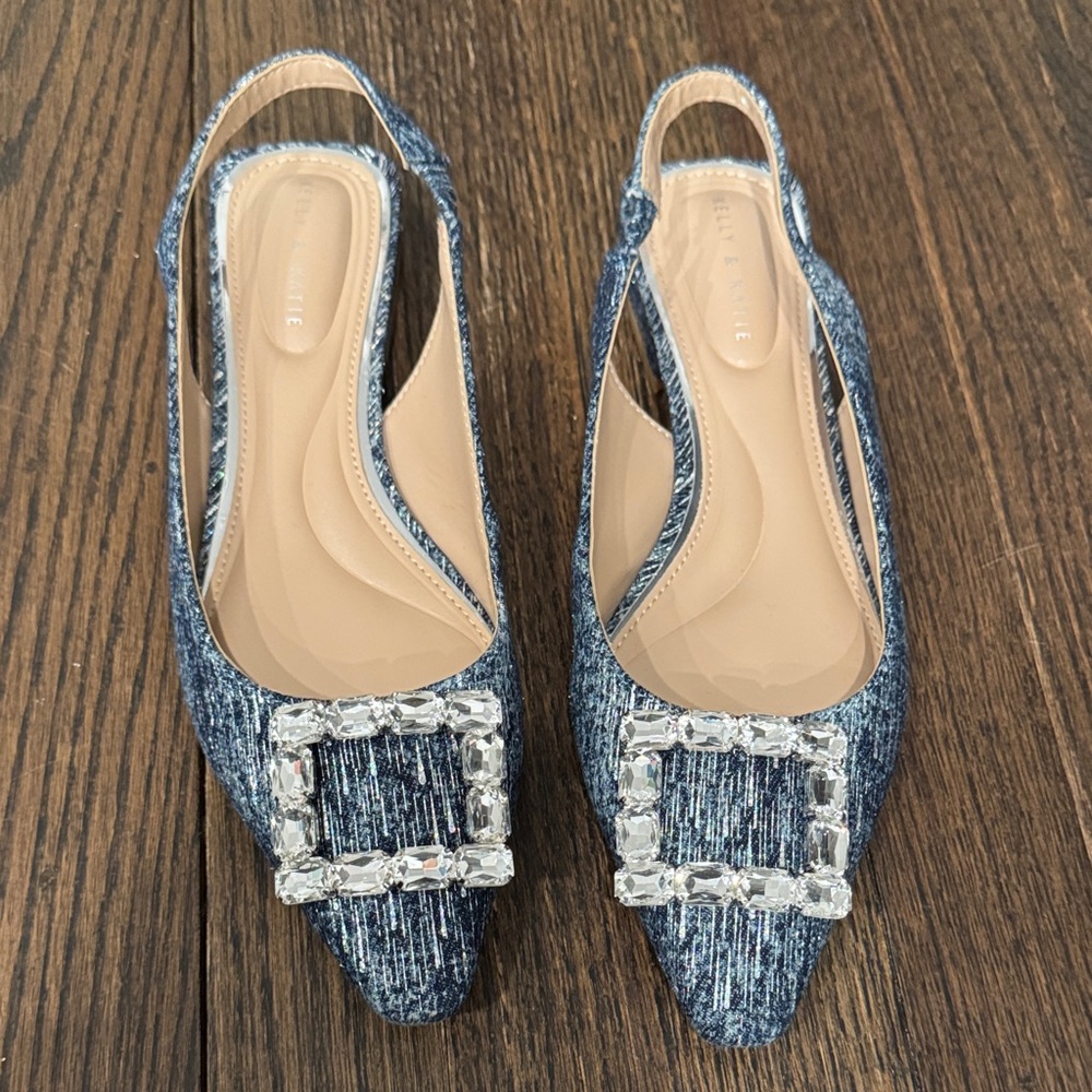 Kelly & Katie Blue Jeweled Slingback Flats